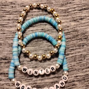 Blue and Gold Beaded Bracelets Set